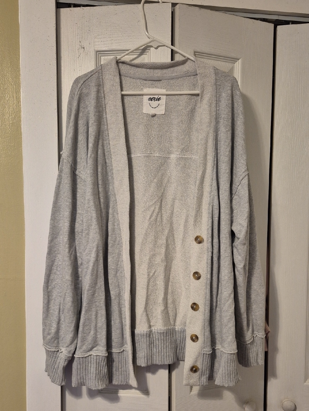 aerie Heather Gray Button-Accent Open Front Cardigan